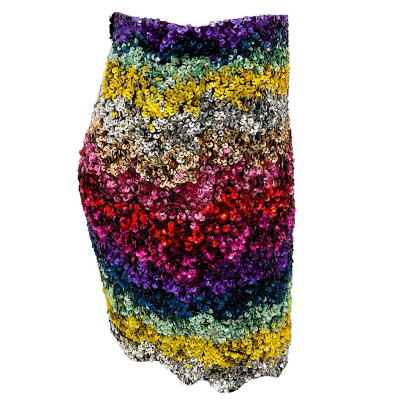 ASHISH RAINBOW MULTI HAND EMBROIDERED SEQUINED MINI SKIRT - Picture 2 of 6